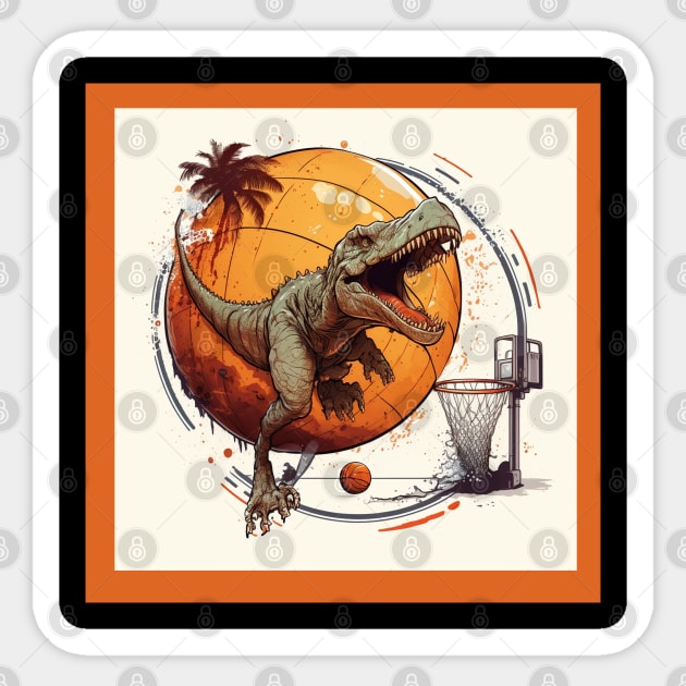 Dinosaur Playing Basketball Funny Sticker by Merchweaver